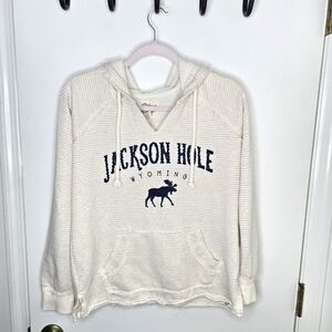 Blue 84 Jackson Hole Wyoming Cream Tan Striped Textured Hoodie Size Small